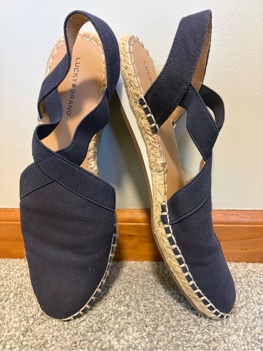 Lucky Brand Navy Canvas Espadrille Slingback Flats 9 Costal Cottage Casual